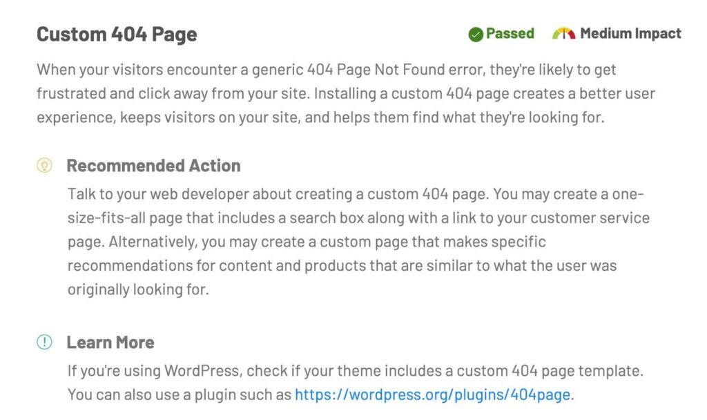 404 Error Page report